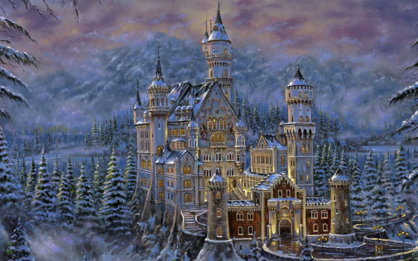 Замок в зимнем лесу
