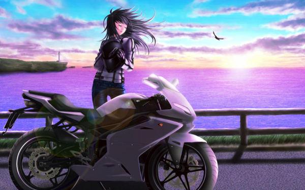 Аниме девушка с мотоциклом