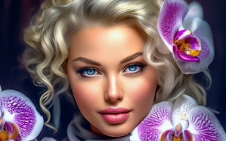 Блондинка с орхидеями