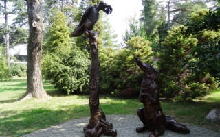 Ворона и лиса в парке Ривьера в Сочи