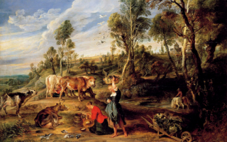 Питер Пауль Рубенс - Пейзаж с доярками и коровами