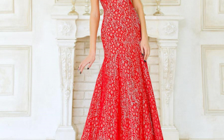 Вечернее длинное красное гипюровое платье
