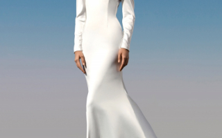 Свадебное платье атласное с V-вырезом и длинными рукавами
