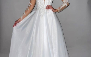 Свадебное платье из органзы с серебристым кружевом