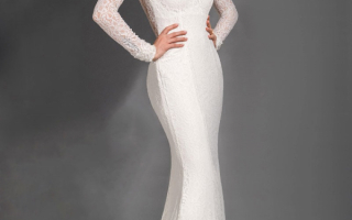 Элегантное ажурное свадебное платье силуэта русалка с длинным рукавом и шлейфом