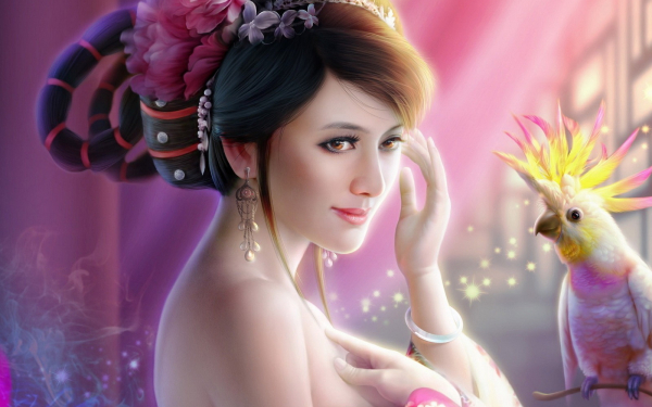 3d девушка и попугай