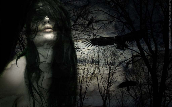 Черный ворон и девушка