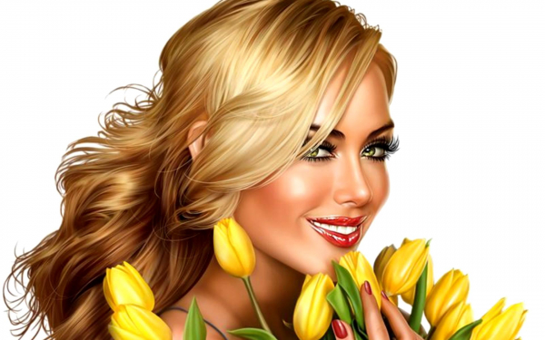 Девушка с тюлпанами 3d