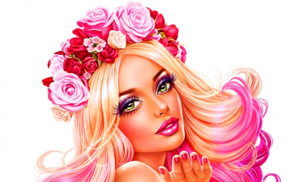 Девушка с цветами 3d