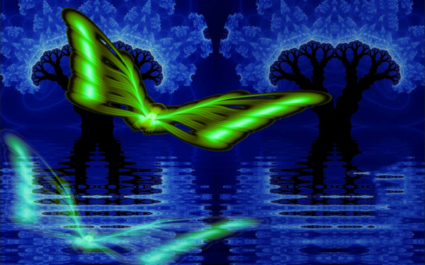 Бабочка над водой абстракция