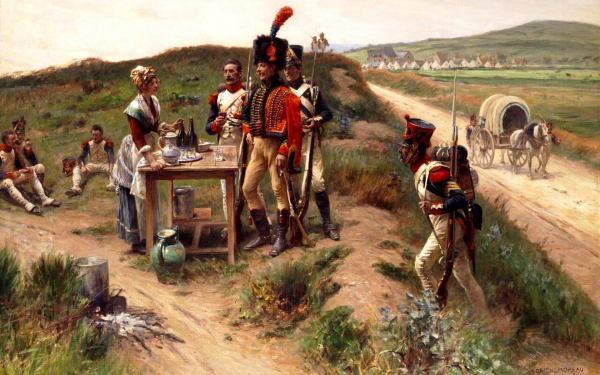 Адриан Моро. Солдаты на привале с молодой торговкой