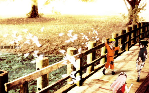 Наруто, Саскэ и Сакура на мосту