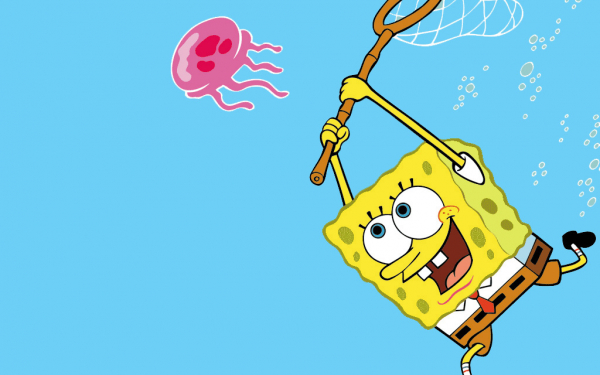 Губка боб ловит медузу