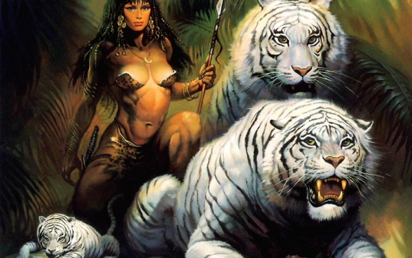 Девушка  и  тигры