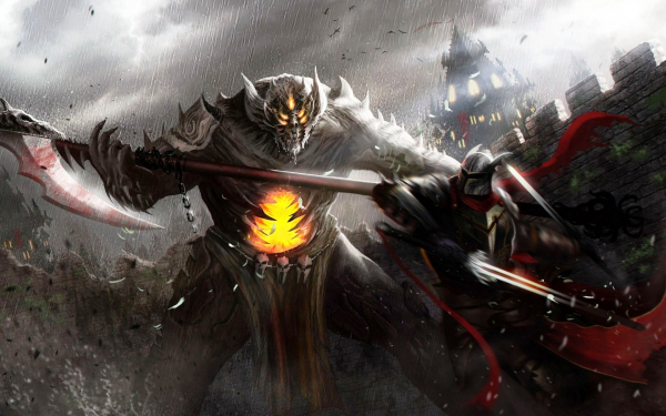 Рыцарь сражается с монстром