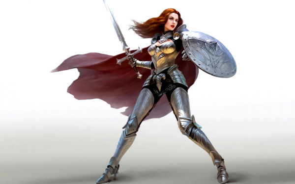 Девушка в серебряных доспехах фэнтези