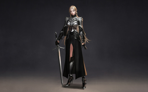 Эльфийка с мечом в доспехах фэнтези