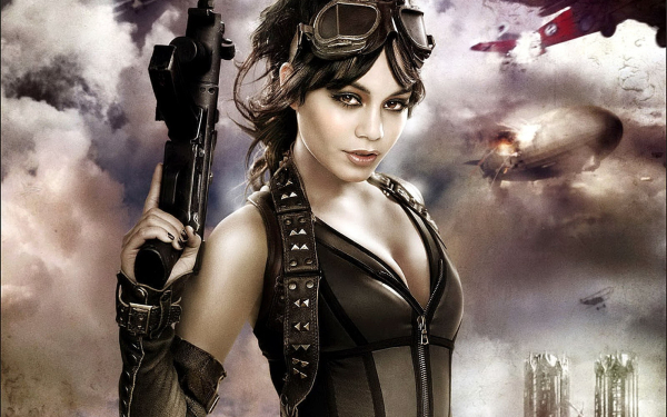 Актриса Ванесса Энн Хадженс с пистолетом-пулеметом