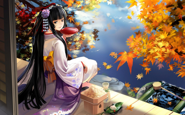 Аниме девушка в кимоно