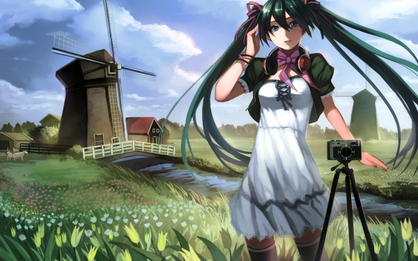 Аниме девушка в поле