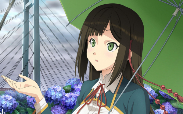 Аниме девушка с зеленым зонтиком