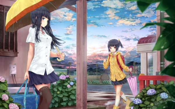 Аниме девушки с зонтиками