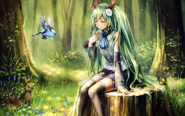 Аниме девочка в лесу