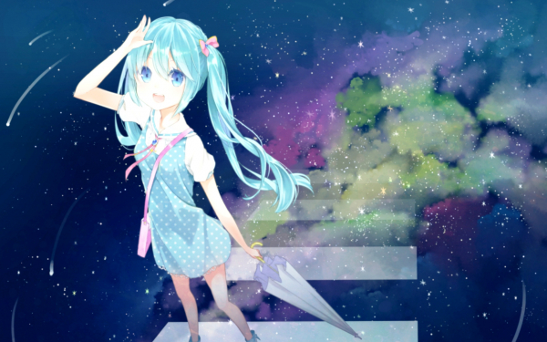 Аниме девочка и звездное небо