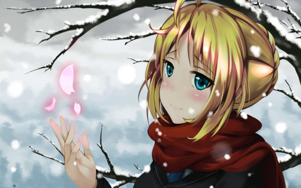 Аниме девочка и первый снег