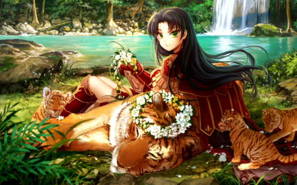 Аниме девушка и тигры