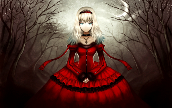 Аниме девушка в красном платье