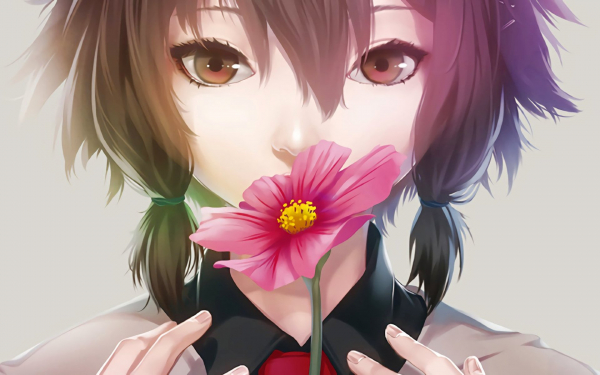 Аниме девушка с цветочком
