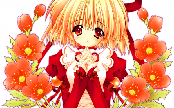 Аниме девушка и цветы