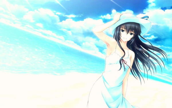 Аниме девушка у моря