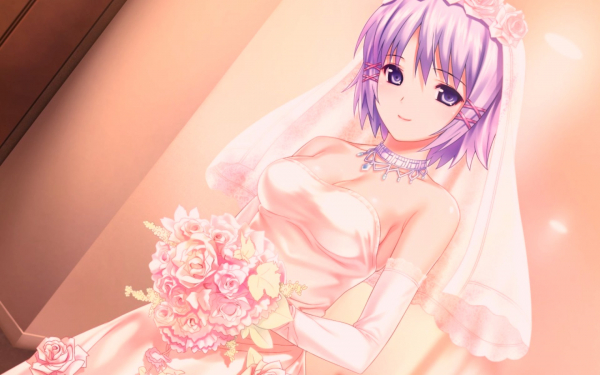 Аниме невеста с букетом цветов