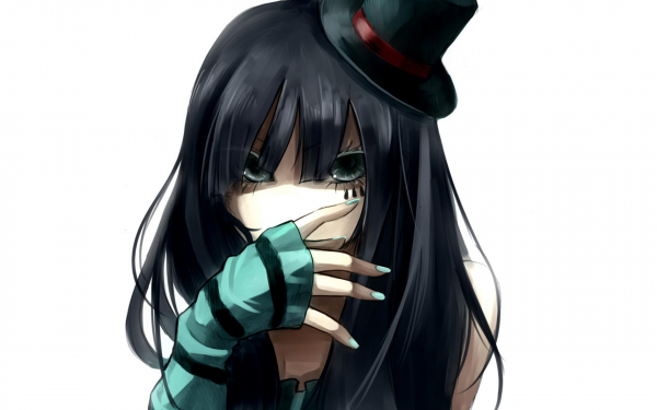 Аниме девушка в черной шляпке