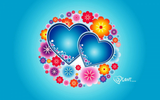Синие сердечки и цветы