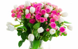 Белые тюльпаны с розами в букете