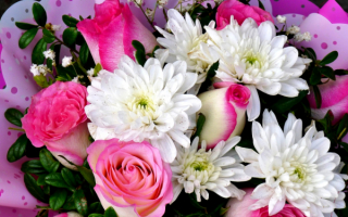 Розы и хризантемы в букете