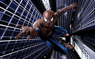 Человек-паук на небоскребе в Нью-Йорке