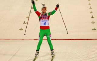 Трехкратная чемпионка сочинской олимпиады белорусская биатлонистка Дарья Домрачева