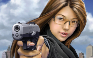 Рисованная девушка с пистолетом