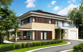 Двухэтажный дом с балконом и гаражом