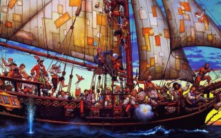 Пиратский корабль идет на абордаж