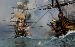 Парусные корабли в морском бою