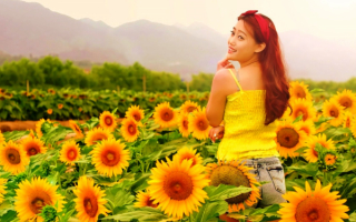 Азиатка в подсолнухах
