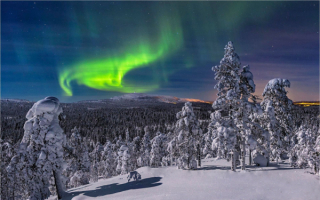 Зима северное сияние Финляндия