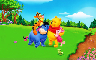 Тигруля, Ушастик, Винни-Пух и Хрюник на зеленой поляне