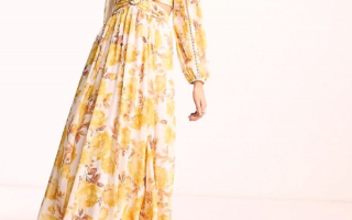 Платье макси с длинными рукавами и золотистым цветочным принтом — копия