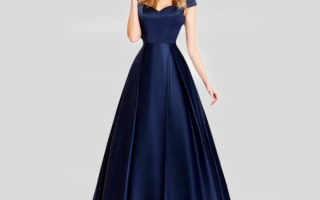 Однотонное вечернее платье с v-образным вырезом синее